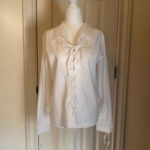 Anne Fontaine White Blouse with Corset-Style Lace-Up Details Designer size 3